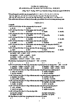 Tuyển và phân loại đề minh họa, đề thi môn Hoá học ôn thi THPT Quốc gia - Năm học 2018-2019 - Tăng Văn Y